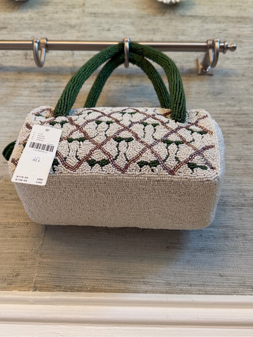 NWT new Anthropologie beaded box shaped shoulder bag green bows white - Picture 10 of 17